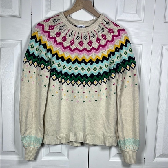 crown & ivy Sweaters - Crown & Ivy Cream Fair Isle Crew Neck Sweater Size M Long Sleeves Colorful Warm
